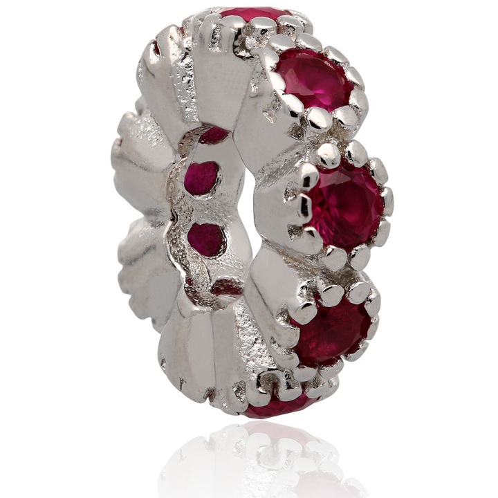 Wisiorek srebrny modułowy beads z różowymi cyrkoniami 925