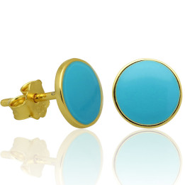 Kolczyki pozłacane oponki z niebieską emalią wkrętki srebro 925
