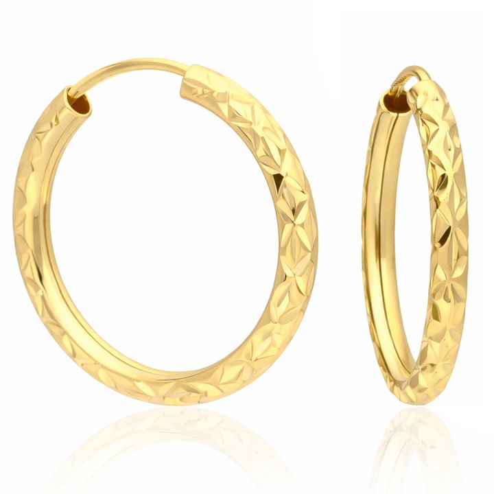 Kolczyki koła 15mm diamentowane złoto 585