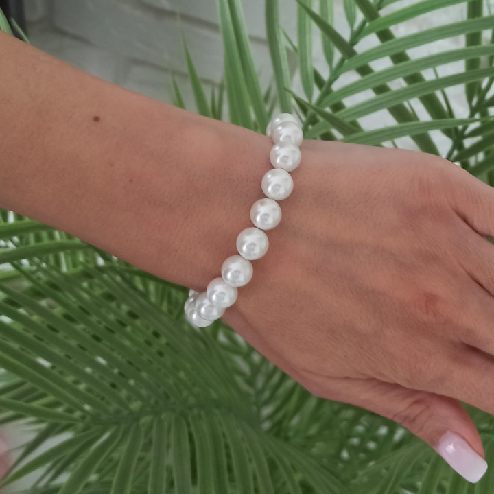 Bransoletka z pereł shell pearls białe kule 10mm