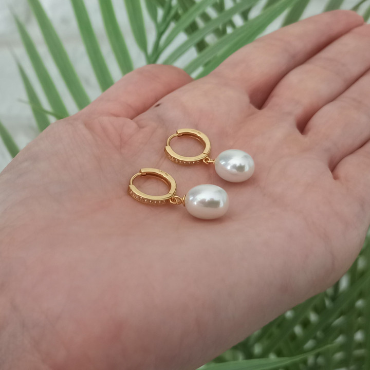 Pozłacane kolczyki koła 12mm z perełkami srebro 925