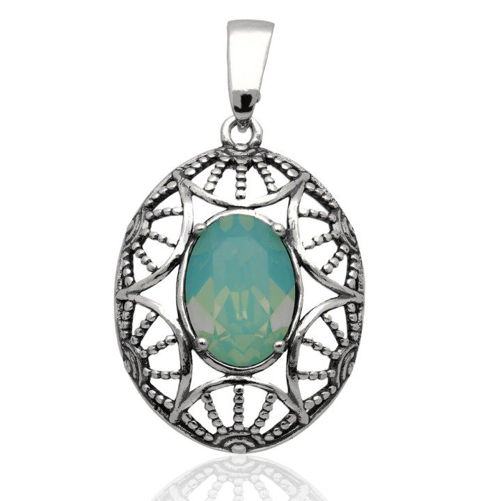 Wisiorek srebrny swarovski owal miętowy pr.925