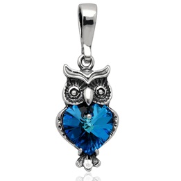 Wisiorek srebrny swarovski sowa niebieski pr.925