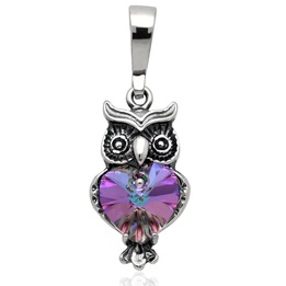 Wisiorek srebrny swarovski sowa fioletowy 925